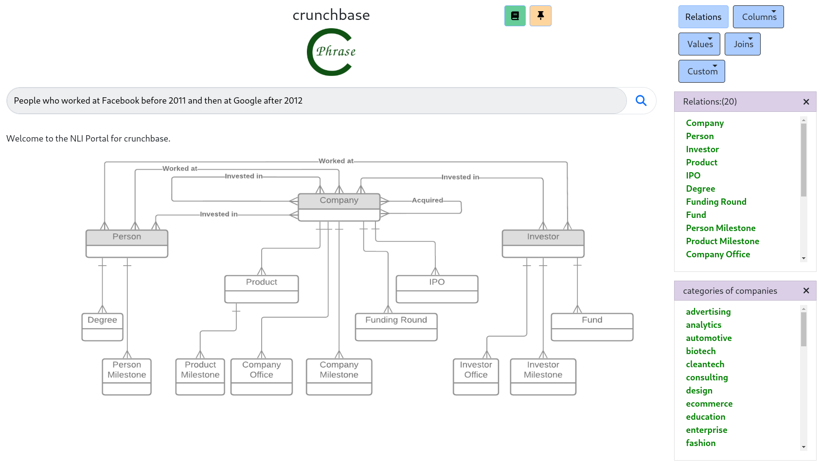 Catch-Phrase natural language query interface